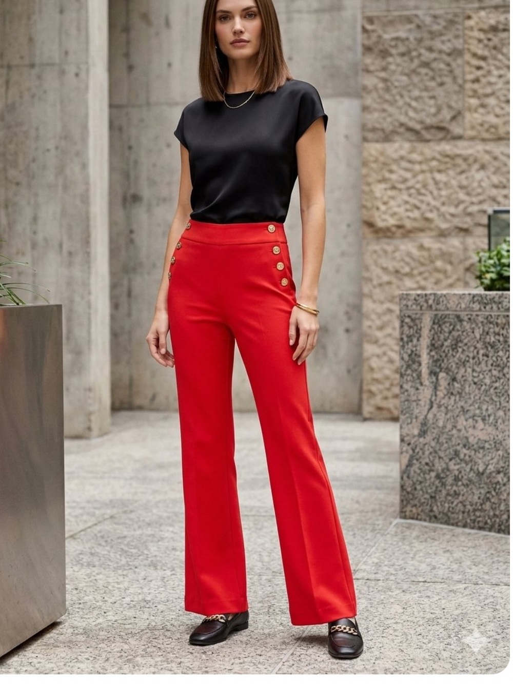 👗Jules & Leopold coral Sailor-Button Wide Leg Pants